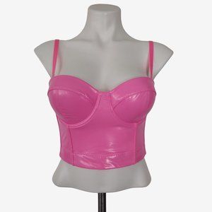 Pink Convertible Shiny PU Leather Wet Look Bustier Corset Crop Top